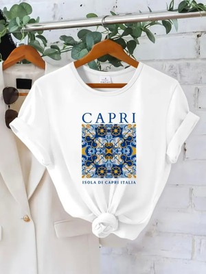 Mercoledi Caprı Baskılı Oversize Bisiklet Yaka T-Shirt