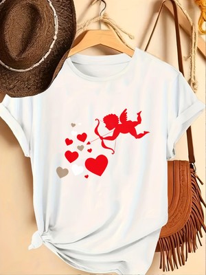 Mercoledi Çift Kombini 1 Adet Sevgililer Günü Baskılı Rahat Kalıp T-Shirt