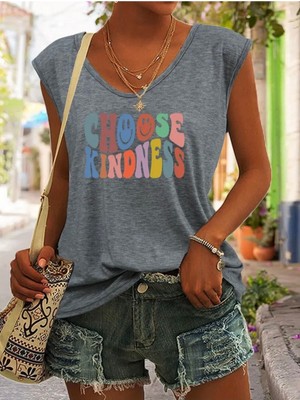 Mercoledi Choose Kındness Baskılı Kadın Oversize Kolsuz T-Shırt