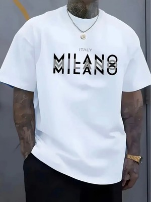 Mercoledi Milano Baskılı Oversize Bisiklet Yaka T-Shirt