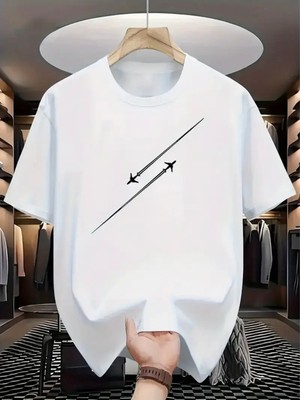 Mercoledi Uçak Baskılı Oversize Bisiklet Yaka T-Shirt