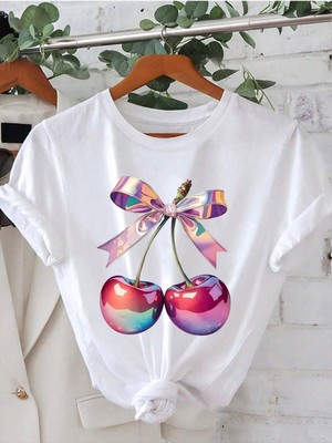 Mercoledi Cherry Baskılı Kadın Oversize Salaş T-Shirt