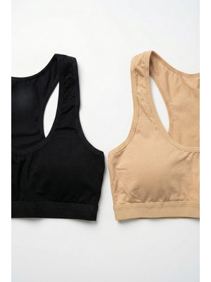 Underwear Bodyway 2'li Paket Pamuklu Pedli Sporcu Sütyeni & Bralet - Günlük Rahat Yüzücü Model Sporcu Atleti