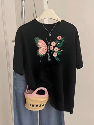 Mercoledi Believe In Yourself Kelebek Baskılı Oversize Bisiklet Yaka T-Shirt