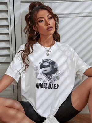 Mercoledi Angel Baby Baskılı Oversize T-Shirt Salaş Boyfirend