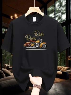 Mercoledi Ride River Baskılı Oversize Bisiklet Yaka T-Shirt