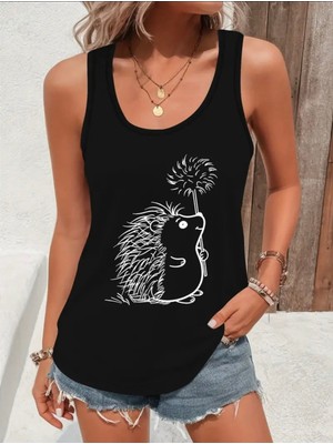 Mercoledi Kirpi Baskılı Kadın T-Shırt