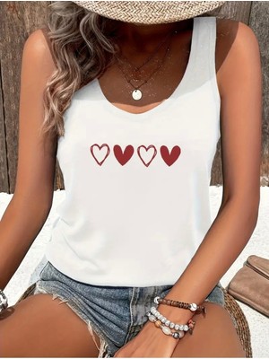 Mercoledi Kırmızı Minik Kalpler Baskılı Kadın T-Shırt