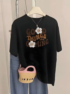 Mercoledi Good Things Are Gaming Baskılı Oversize Bisiklet Yaka T-Shirt