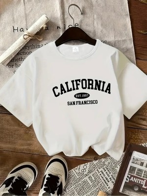 Mercoledi Calıfornıa Baskılı Oversize Bisiklet Yaka T-Shirt
