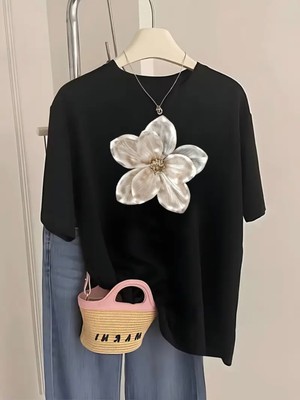 Mercoledi Parlak Çiçek Baskılı Oversize Bisiklet Yaka T-Shirt