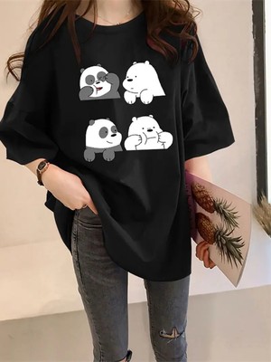 Mercoledi Panda Baskılı Oversize Tişört
