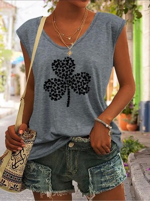 Mercoledi Yonca Baskılı Kadın Oversize Kolsuz T-Shırt