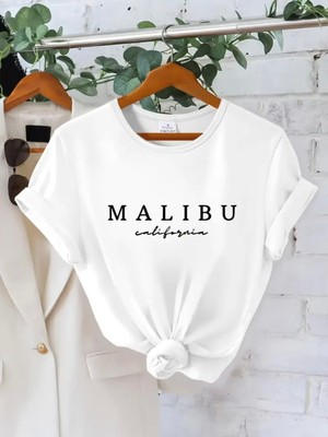 Mercoledi Malibu California Baskılı Oversize Bisiklet Yaka T-Shirt