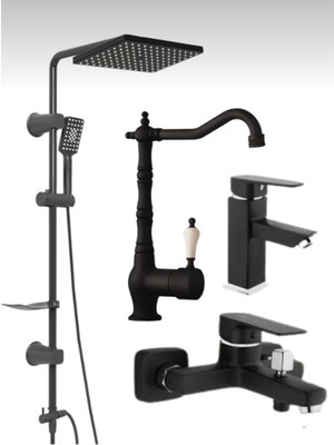 Siyah Robot Siyah Sabit Lavabo Bataryası Siyah Rustik Evye Bataryası Siyah Banyo Bataryası