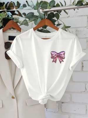 Mercoledi Metalik Kurdele Baskılı Oversize Bisiklet Yaka T-Shirt