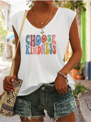 Mercoledi Choose Kındness Baskılı Kadın Oversize Kolsuz T-Shırt