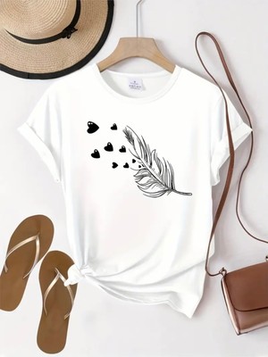 Mercoledi Kalpli Tüy Baskılı Oversize Bisiklet Yaka T-Shirt