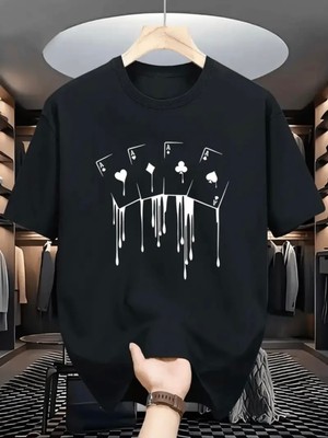Mercoledi Iskambil Kağıdı Baskılı Oversize Bisiklet Yaka T-Shirt