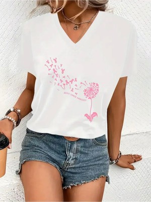 Mercoledi Pembe Tüy Oversize V Yaka T-Shırt