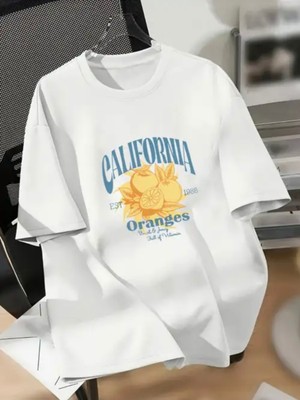 Mercoledi California Oranges Baskılı Oversize Bisiklet Yaka T-Shirt