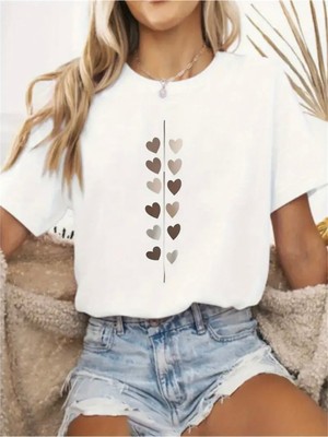 Mercoledi Kalp Yolu Baskılı Oversize Bisiklet Yaka T-Shirt