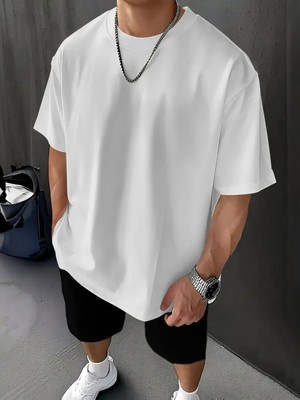 Mercoledi Unisex Okula Dönüş Düz Basic Oversize Bisiklet Yaka Tshirt