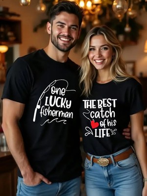 Mercoledi Çift Kombini 1 Adet Kadın Modeli Sevgililer Günü Baskılı Rahat Kalıp T-Shirt