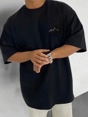 Mercoledi Dağ Grafik Baskılı Oversize Bisiklet Yaka T-Shirt