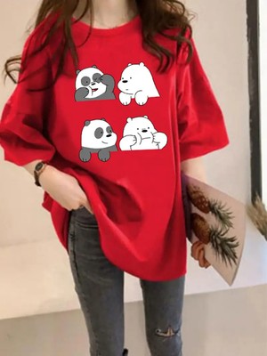 Mercoledi Panda Baskılı Oversize Tişört
