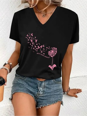 Mercoledi Pembe Tüy Oversize V Yaka T-Shırt