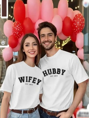 Mercoledi Çift Kombini 1 Adet Kadın Modeli Sevgililer Günü Baskılı Rahat Kalıp T-Shirt