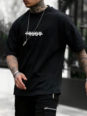 Mercoledi Trust Baskılı Oversize Bisiklet Yaka T-Shirt