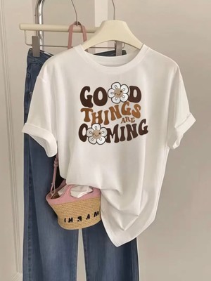 Mercoledi Good Things Are Gaming Baskılı Oversize Bisiklet Yaka T-Shirt