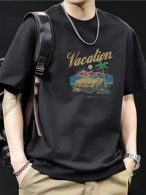 Mercoledi Vacatıon Baskılı Oversize Bisiklet Yaka T-Shirt