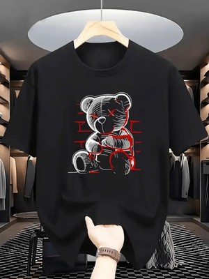 Mercoledi Ayıcık Baskılı Oversize Bisiklet Yaka T-Shirt