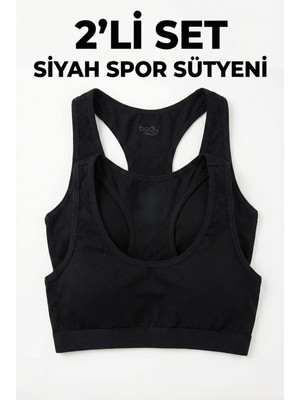 Underwear Bodyway 2'li Paket Pamuklu Pedli Sporcu Sütyeni & Bralet - Günlük Rahat Yüzücü Model Sporcu Atleti