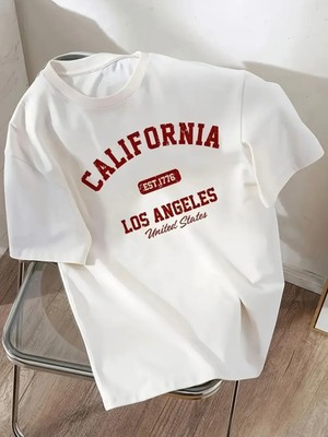 Mercoledi California Los Angeles Baskılı Unısex Kadın/erkek Oversize Bisiklet Yaka T-Shirt