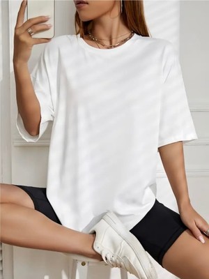 Mercoledi Unisex Okula Dönüş Düz Basic Oversize Bisiklet Yaka Tshirt