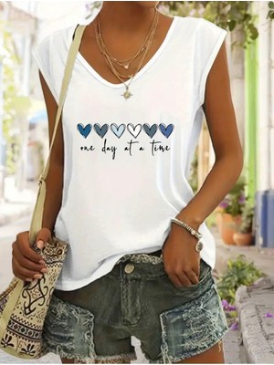 Mercoledi Mavi Kalpler Kadın Oversize Kolsuz T-Shırt