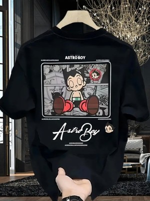 Mercoledi Astroboy Baskılı Oversize Bisiklet Yaka T-Shirt