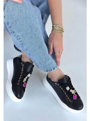 Zemira Gane Siyah Cilt Bağcıklı Spor Ayakkabı