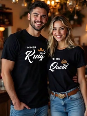 Mercoledi Çift Kombini 1 Adet Kadın Modeli Sevgililer Günü Baskılı Rahat Kalıp T-Shirt