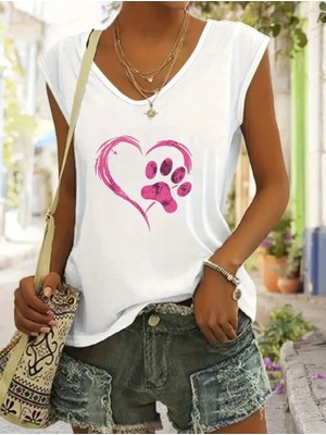 Mercoledi Patili Kalp Baskılı Kadın Oversize Kolsuz T-Shırt