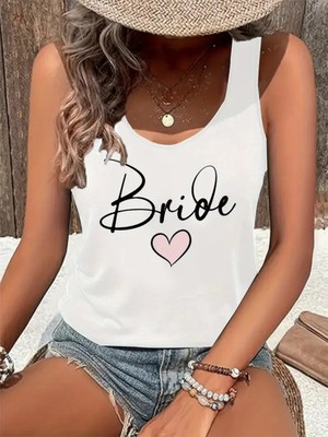 Mercoledi Kadın Kolsuz Baskılı Oyuk Yaka Üst T-Shirt