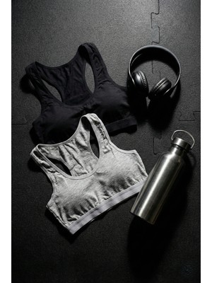 Underwear Bodyway 2'li Paket Pamuklu Pedli Sporcu Sütyeni & Bralet - Günlük Rahat Yüzücü Model Sporcu Atleti