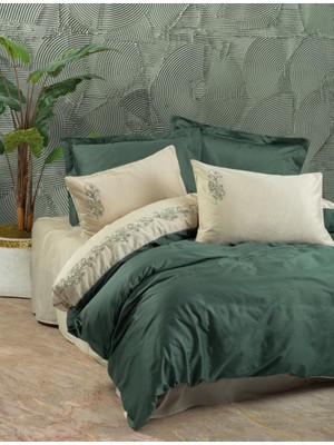 Zemira Nakışlı Çift Kişilik Saten Nev Takımı Andy Yeşil