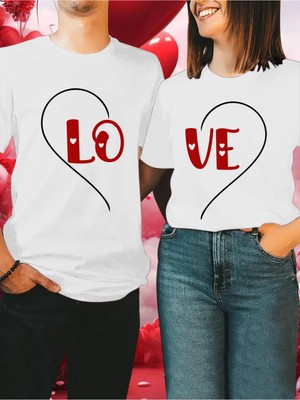 Mercoledi Çift Kombini 1 Adet Erkek Modeli Sevgililer Günü Baskılı Rahat Kalıp T-Shirt