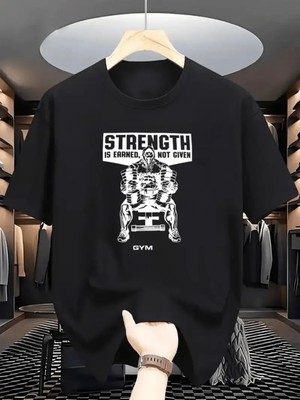 Mercoledi Strength Baskılı Oversize Bisiklet Yaka T-Shirt