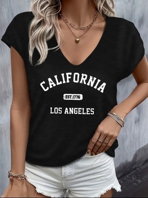 Mercoledi California Baskılı Kadın Oversize Kolsuz T-Shırt